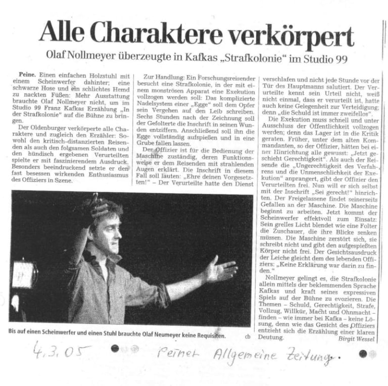 Kafka, In der Strafkolonie, Schauspielsolo